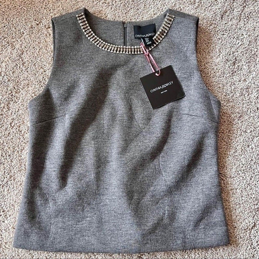Cynthia Rowley - Women’s NEW (M) Gray Chic Top with Sequin Rhinestone Neckline